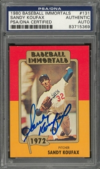 1980 TCMA "Baseball Immortals" #131 Sandy Koufax Signed Card - PSA/DNA Authentic